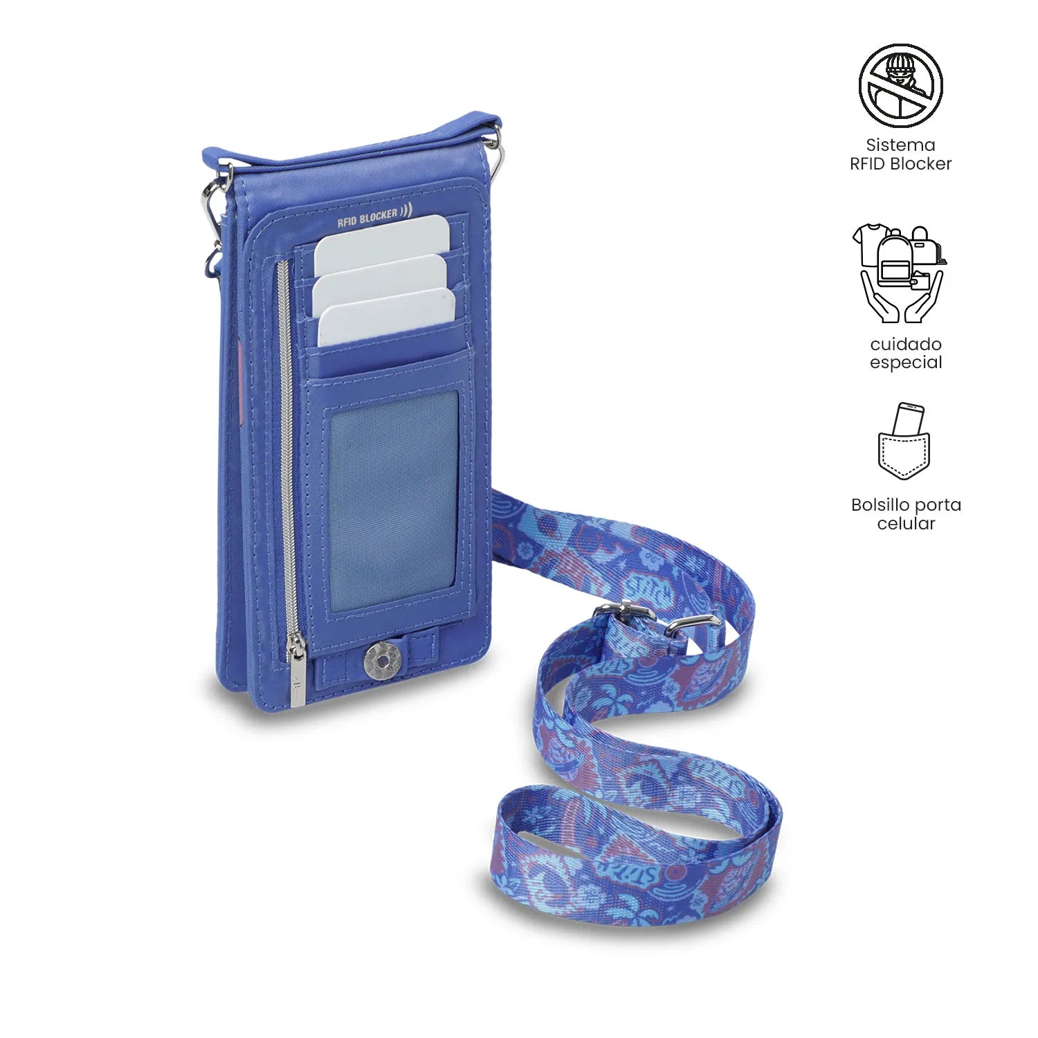Portacelular Stitch Time para Mujer con RFID Blocker Azul