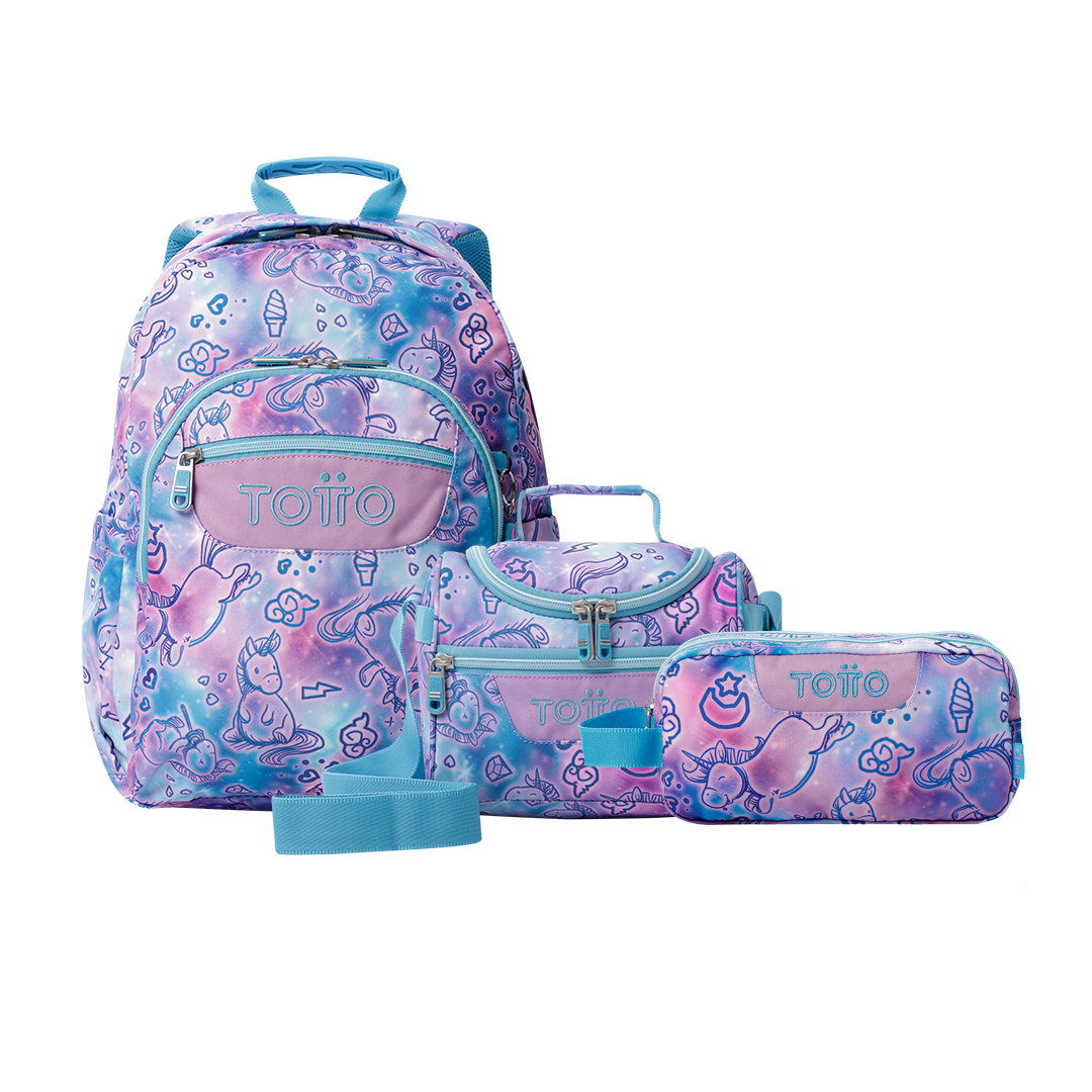 COMBO 4QS- Mochila Acuarela + Lonchera Pizarra + Multiuso Escuadra